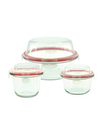 Bộ 3 thố thuỷ tinh nắp khoá tròn cao Carlmann