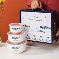 Bộ 3 Tô Sứ Có Nắp Đậy Hút Chân Không