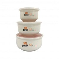Bộ 3 tô sứ có nắp hút chân không cao cấp Ferroli - 290ml, 540ml và 930ml