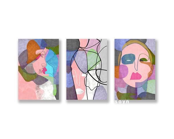 Bộ 3 tranh Abstract Lady Modern