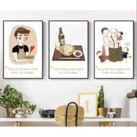 Bộ 3 tranh canvas 40x60 Cơm nóng cơm nguội có ăn là được