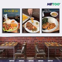 Bộ 3 Tranh Canvas [Có khung] Tranh treo tường quán Cơm Tấm decor đẹp, Full phụ kiện treo tranh
