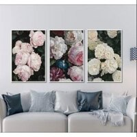 Bộ 3 tranh canvas hoa kèm khung 30x40