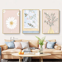 Bộ 3 Tranh Canvas Hoa Và Mèo Đẹp Có Viền Hiện Đại Trang Trí Quán Trà Sữa, Cà Phê Xưởng Giá Rẻ OHA Decor