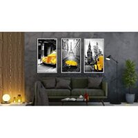 Bộ 3 tranh canvas phong cảnh Paris 30x60 kèm khung hình thật