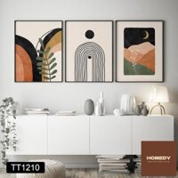 Bộ 3 tranh canvas, tranh gương treo phòng khách minimalism tĩnh vật trăng trên núi - TT1210