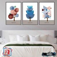 Bộ 3 tranh canvas treo tường Decor cây trừu tượng, cách điệu hình khối  DC091