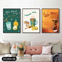 Bộ 3 tranh canvas treo tường trang trí quán trà sữa trà chanh đáng yêu DC - 35 x50 cm x 3 tranh