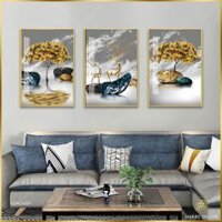 Bộ 3 Tranh Cây Lá Vàng Đôi Hươu Sừng Gấm SLHC4569