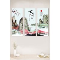 Bộ 3 tranh dán tường PP kim sa cao cấp sơn thủy hữu tình IB201- 60 x 145cm x 3tranh