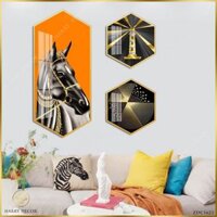 Bộ 3 Tranh Lục Gíac Hắc Mã Cương Vàng ZDC1622