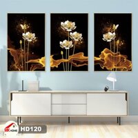 Bộ 3 Tranh Sen Vàng Treo Tường HD120 | Tranh Canvas Cao Cấp | Tranh Phòng Khách