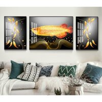 Bộ 3 tranh trang trí cá rồng và đàn cá tài lộc chất liệu bóng kiếng hoặc vải canvas ZTU_118391