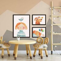 Bộ 3 tranh treo phòng bé dễ thương 2 tranh 30x40 và 1 tranh 40x60 kèm khung
