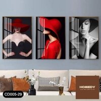 Bộ 3 tranh treo phòng khách trừu tượng chân dung cô gái  CD005-29_Vinshop