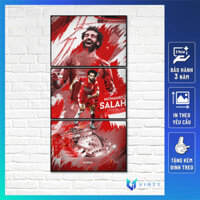 Bộ 3 Tranh treo tường cầu thủ bóng đá SALAH MO kèm khung composite VIRTY Tranh Canvas decor phòng ngủ, phòng làm việc