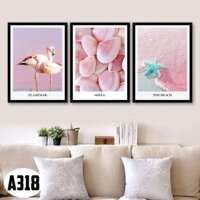 Bộ 3 Tranh Treo Tường Có Khung (30cm x 40cm x 3bức, dày 2cm) Phong Cảnh Bờ Biển (Mã A318). Tranh Trang Trí Phòng