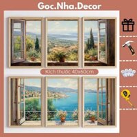 Bộ 3 tranh treo tường hình cửa sổ Góc Nhà Decor kt 40x60cm có khung hoàn thiện trang trí phòng khách