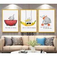 Bộ 3 tranh treo tường phủ bóng Con chuột hiện đại GLTR0554 tặng đinh 3 chân treo tranh