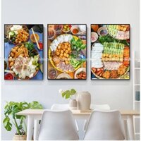 [Bộ 3 ]Tranh treo tường tráng gương trang trí quán bún đậu mắm tôm siêu hấp dẫn , (Tặng kèm đinh 3 chân)