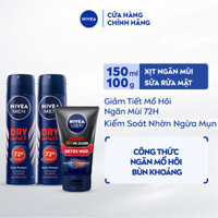 Bộ 3 Xịt Ngăn Mùi NIVEA MEN Khô Thoáng 150ml và Sữa Rửa Mặt NIVEA MEN Bùn Khoáng 100g - 81602x2 + 83940