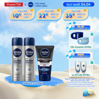 Bộ 3 Xịt Ngăn Mùi NIVEA MEN Silver Protect Phân Tử Bạc 150ml và Sữa Rửa Mặt Bùn Dưỡng Sáng Da - 82959x2+81775
