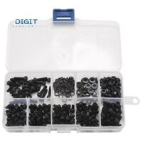 Bộ 300 Bu Lông Đai Ốc Bộ Bu Lông Lục Giác Đai Ốc Và Máy Giặt Các Loại Vít Bu Lông Bộ Dụng Cụ M3 Có Hộp Nhựa (Đen)