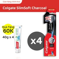 Bộ 4 Bàn chải đánh răng Colgate SlimSoft Charcoal mềm mảnh than hoạt tính tặng bộ 4 kem đánh răng Colgate thiên nhiên làm trắng tinh khôi từ Tảo biển và muối tinh khiết 40g