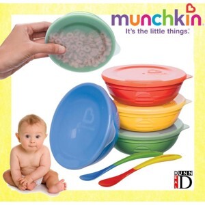 Bộ 4 bát có nắp và 2 thìa Munchkin MK43867 Love a Bowls