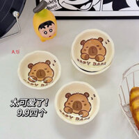 Bộ 4 Bát Đựng Nước Chấm Hoạ Tiết Capybara Cute Gốm Sứ Cao Cấp 10cm