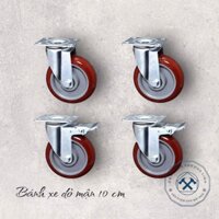 Bộ 4 cái Bánh xe nhựa PVC đường kính bánh xe 100mm đỏ mận, xoay 360 độ có độ bền cao