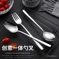Bộ 4 cái bộ combo nĩa thìa phong cách Hàn Quốc dễ thương, nĩa salad inox hai công dụng, bộ đồ ăn sáng tạo cho trẻ em