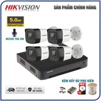 Bộ 4 Camera Giám sát HIKVISION 5.0MP Thu âm, Kèm HDD 4TB & đầy đủ phụ kiện tự lắp đặt - Bảo hành 24 tháng
