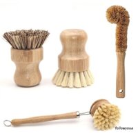 Bộ 4 cây bàn chải tre lau chùi đồ dùng nhà bếp/chai/lọ/nồi/chảo chiên/rau củ