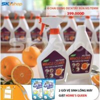 Bộ 4 Chai Dung Dịch Tẩy Rửa Đa Năng VO.TEMM Hàn Quốc 600ml - Tặng 2 Gói Tẩy Vệ Sinh Lồng Giặt Home's Queen