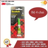 Bộ 4 chai keo dán đa năng siêu dính nhanh khô - loại no run gel không chảy dạng sệt 3M Scotch Super Glue AD113 2g