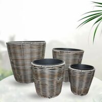 Bộ 4 Chậu Cây Nhựa Giả Mây Cao Cấp - Trang Trí Trong Nhà & Ngoài Trời