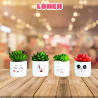 Bộ 4 chậu sen đá mini trang trí bàn làm việc, kệ sách, chậu sen đá giả - LOHER