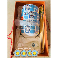 bộ 4 chén + 4 muỗng + 4 đũa hoạt hình Đoraemon bằng sứ
