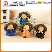 Bộ 4 Chú Tiểu Đội Nón Rơm Rất Dễ Thương - Bộ 4 tượng chú tiểu Tứ Không đội Nón Lá Việt Nam  Hình Thật Video Thật (APS)