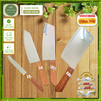 Bộ 4 dao thái thịt KIWI cán gỗ, bộ dao thái gọt hoa quả đa năng nhiều kích cỡ inox bóng loáng không gỉ - Shop Đông Phong