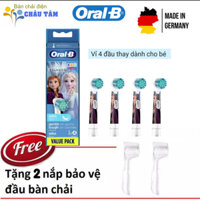 Bộ 4 đầu thay bàn chải đánh răng điện cho bé gái Oral-B Elsa (Made in germany) + Tặng kèm nắp bảo vệ đầu