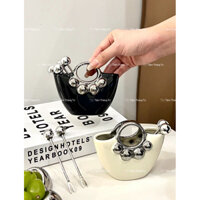 Bộ 4 Dĩa Trái Cây Hình Giỏ Xách Bằng Sứ Cao Cấp