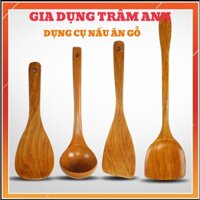 BỘ 4 Dụng cụ nhà Bếp nấu ăn bằng Gỗ Tiện Dụng - Muôi cơm - Muôi Canh - Vá - Xẻng Chiên Xào