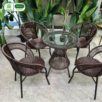 Bộ 4 ghế 1 bàn ăn chân quỳ HH RELAX HOMES_GROUP mây nhựa dùng phòng ăn ban công sân vườn