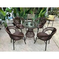 Bộ 4 ghế 1 bàn ăn chân quỳ Healhomes mây nhựa dùng phòng ăn ban công sân vườn bảo hành 2 năm