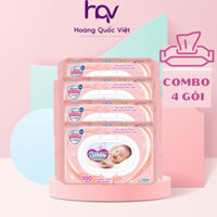 Bộ 4 gói Khăn ướt Bobby Care hương thơm nhẹ nhàng 100 tờ/gói (Hồng)
