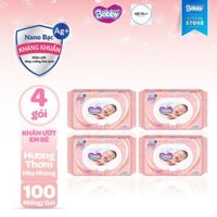 Bộ 4 gói Khăn ướt Bobby hương thơm nhẹ nhàng 100 tờ/gói