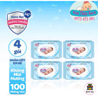 Bộ 4 gói Khăn ướt Bobby không mùi và có mùi 100 tờ/gói