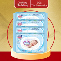 Bộ 4 gói Khăn ướt Bobby không mùi 100 tờ/gói (Xanh)